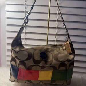Coach Brown and Multicolor Patchwork Shoulder Bag